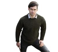 Men's Donegal Wool Curl Neck Green Jumper