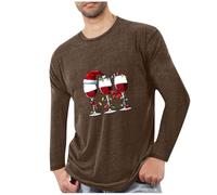 Mens Fall Fashion Christmas Long Sleeve Crew Neck Pullover with Funny Wine Glass Pattern Printing for Mens Casual