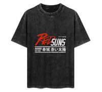 Men's Fashion Antique Wash Shirt Initial D Redsuns Unisex Antique Wash T-Shirts Black L