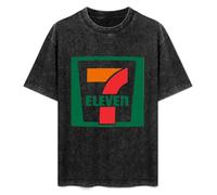 Men's Fashion Antique Wash Shirt Seven Eleven Logo Unisex Antique Wash T-Shirts Black 3XL