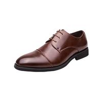Mens Fashionable Leather Oxford Shoes Lace Up Pointed Toe Non Slip Dress Shoes Casual Office Work Daily Wear Comfortable Footwear(Brown,44 EU)