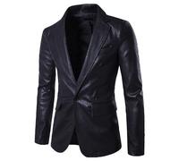 Mens Faux Pelle Sottile Moto Abiti Giacca Blazer in Pelle per gli Uomini Sottile Moto Tuta Giacca da Uomo, Nero , XXL