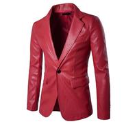 Mens Faux Pelle Sottile Moto Abiti Giacca Blazer in Pelle per gli Uomini Sottile Moto Tuta Giacca da Uomo, rosso, XL