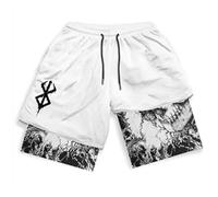 Men's Fun Anime Loose Drawstring Shorts, 2-in-1 Anime Pattern Quick Dry Mesh Sports Running Shorts(Color c,S)