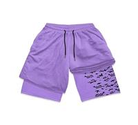 Men's Fun Anime Loose Drawstring Shorts, 2-in-1 Anime Pattern Quick Dry Mesh Sports Running Shorts(Color b,L)