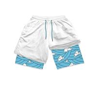 Men's Fun Anime Loose Drawstring Shorts, 2-in-1 Anime Pattern Quick Dry Mesh Sports Running Shorts(Color g,S)