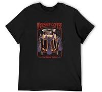 Mens Funny T-Shirts Worship Coffee Graphic Tee Shirt Cotton Top Men O Neck Tee Black 3XL