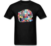 Men's Funny Tops Shirt 100% Cotton Casual Colored Club Elmer Elephant Patchwork Image Tops Black T-Shirts Black XXL