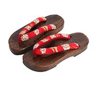 Mens Giapponese in Legno Zoccoli Sandali Giappone Tradizionale Scarpe Geta Ampia Suola Infradito,Zoccoli Pantofole Bagno Spiaggia Comode Pantofole(Size:EU 37,Color:Rosso+A)