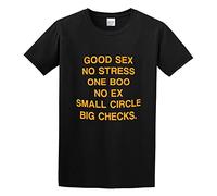 Men's Good Sex No Stress One Boo No Ex Circle Big Checks O Neck Men T Shirt T-Shirts Black S