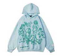 Mens Graphic Hoodie - Y2K Cartoon Streetwear Hooded Sweatshirt - Cotton Blend Pullover for Hip Hop Fashion (E,S)