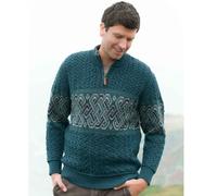 Men's Half Zip Celtic Jacquard Peacock Aran Jumper