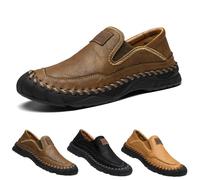 Men's Handmade Leather Orthopedic Outdoor Loafers-Casual Breathable Slip on Business Moccasins, Comfortable Non-Slip Driving Walking Travel Shoes (Khaki,38)