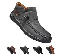 Men's Handmade Premium Leather Slip-On Driving Boots, The First Young Shoes Men Side Zipper Wide Toe, Arch Support & Non-Slip Sole (Gray,42)