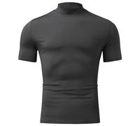 Men's High Neck Basic Slim Fit Maglietta Regular Turtleneck T-Shirts Solid High Collar Uomo a Manica Corta, grigio, M