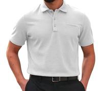 Mens Ice Silk Polo Shirt Breathable Button Down Collar Short Sleeve Casual Solid Top Lightweight Smart Golf Business Summer Daily Wear, 04-White, S