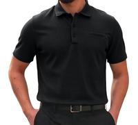 Mens Ice Silk Polo Shirt Breathable Button Down Collar Short Sleeve Casual Solid Top Lightweight Smart Golf Business Summer Daily Wear, 01-Black, L