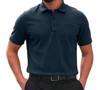 Mens Ice Silk Polo Tee Breathable Button Down Collar Short Sleeve Solid Casual Top Lightweight Smart Comfort Golf Office Summer Daily Wear, 06-Navy, 3XL