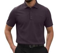 Mens Ice Silk Polo Tee Breathable Button Down Collar Short Sleeve Solid Casual Top Lightweight Smart Comfort Golf Office Summer Daily Wear, 02-Purple, XL