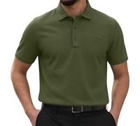 Mens Ice Silk Polo Tee Breathable Button Down Collar Short Sleeve Solid Casual Top Lightweight Smart Comfort Golf Office Summer Daily Wear, 03-Army Green, M