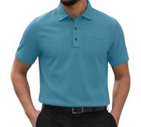 Mens Ice Silk Polo Tee Breathable Button Down Collar Short Sleeve Solid Casual Top Lightweight Smart Comfort Golf Office Summer Daily Wear, 01-Sky Blue, XXL