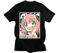 Men's Japanese Anime Spy X Family Anya Forger Graphics Print Oversized Casual Harajuku Streetwear Cotton Tees Black T-Shirts Black XXL