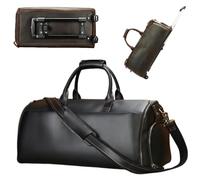 Men's Leather Duffle Bag with Wheels,Rolling Travel Duffel with Telescopic Handle,Rolling Garment Bag for Business Trips
