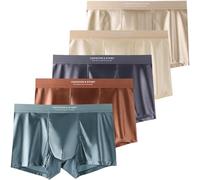 Men's Light Luxury Satin Ice Silk Fashion Breathable Boxer Briefs, Silky Sexy Chafing Mens Sleep Underwear (5PCS,XL)
