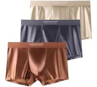 Men's Light Luxury Satin Ice Silk Fashion Breathable Boxer Briefs, Silky Sexy Chafing Mens Sleep Underwear. (3PCS,L)