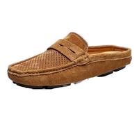 Mens Loafers Nubuck Leather Mule Slippers Sandals Penny Loafers Backless Slip Resistant Lightweight Comfortable Prom Wedding Slip-on(Brown Hollow out,44 EU)