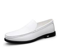 Mens Loafers Shoe Round Toe Solid Color Vegan Leather Loafer Shoes Lightweight Flat Heel Resistant Classic Walking Slip On (Color : Bianco, Size : 43 EU)