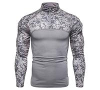 Mens Long Sleeve Pullover Camo Quarter Zip Stand Collar Shirt (Gray,XL)