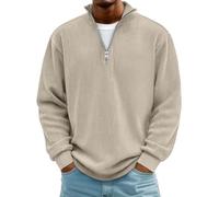 Mens Long Sleeve Sweatshirt Textured Zip Neck Casual Pullover (Khaki,XXL)