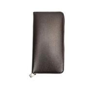 Men's Long Zipper Leather Wallet - Large Capacity Business Clutch with Phone Pocket(Dark brown)