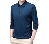 Mens Moisture Wicking Lapel Polo Shirt Lightweight Long Sleeve Casual Breathable Solid Golf Top(Blue,XXL)