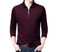 Mens Moisture Wicking Lapel Polo Shirt Lightweight Long Sleeve Casual Breathable Solid Golf Top(Burgundy,3XL)