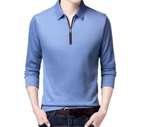 Mens Moisture Wicking Lapel Polo Shirt Lightweight Long Sleeve Casual Breathable Solid Golf Top(Light Blue,L)