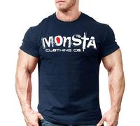 Mens Monsta Clothing Fitness Gym T Shirt: Signature 3Wt Red Navy M