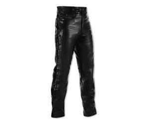 Mens Motorcycle Motorbike Biker Leather Trousers Jeans Laces Cruiser Black 32
