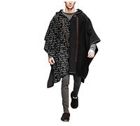 Mens orlo irregolare felpa con cappuccio poncho mantello mantello scialle set pullover tinta unita giacca a vento mantello cappotto di lana casual felpe, A07_nero, XXXL