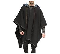 Mens orlo irregolare felpa con cappuccio poncho mantello mantello scialle set pullover tinta unita giacca a vento mantello cappotto di lana casual felpe, A06_nero, L