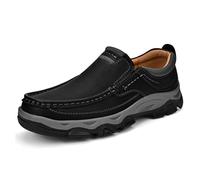 Men's Orthopedic Walking Shoes,Casual Comfort Sneakers with Arch Support,Lightweight Breathable Slip On Leather Loafers (Black No Lace Up, 50)