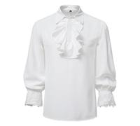 Mens Pirata Camicia Rinascimento Costume Volant Vittoriano Vampiro Poeta Gotico Camicie Medievali Halloween Top (Bianco,XX-grande)
