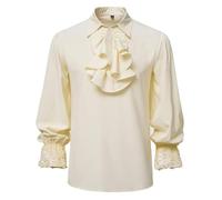 Mens Pirata Camicia Rinascimento Costume Volant Vittoriano Vampiro Poeta Gotico Camicie Medievali Halloween Top (Kaki,Grande)