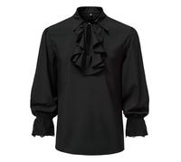 Mens Pirata Camicia Rinascimento Costume Volant Vittoriano Vampiro Poeta Gotico Camicie Medievali Halloween Top (Nero,XX-grande)