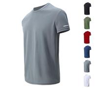 Men's Plain Reflective Design Sports Tee, Lightweight Quick Dry Breathable Fabric for Man Running Training Gym (Grey,XL)