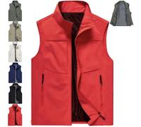 Mens Quick Dry Vests Lightweight Sleeveless Multiple Pockets Jacket (Red,L)