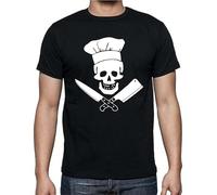 Men's Skull Cook Chef Hat Crossed Knives Knife Chop Restaurant Tee T-Shirts Black L