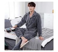 Men's Sleep Suit Winter Sleepwear Nightwear Thicken 2PCS Pajama Sets Casual Warm Home Clothes (Color : A Size : XL Code)