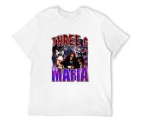 Men's Sleeve Three 6 Mafia Hip Hop Rap T Shirt Printing Machine Streetwear Tops Tee Shirt White M